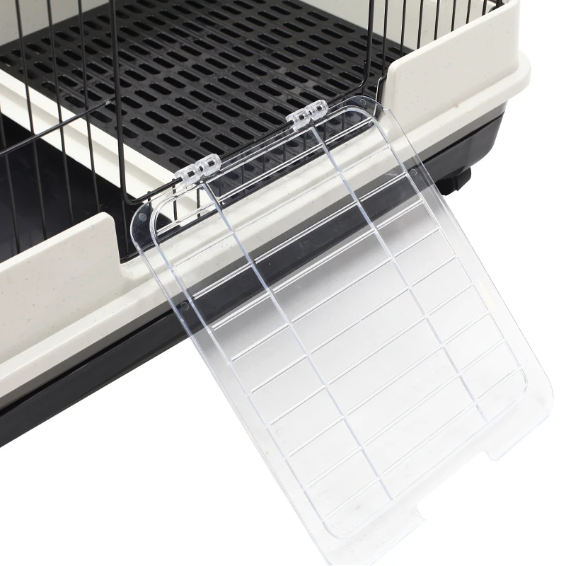 PawHut 2-Level Small Animal Cage Rabbit Hutch With Wheels, Removable Tray, Platform And Ramp For Bunny, Chinchillas, Ferret, Black