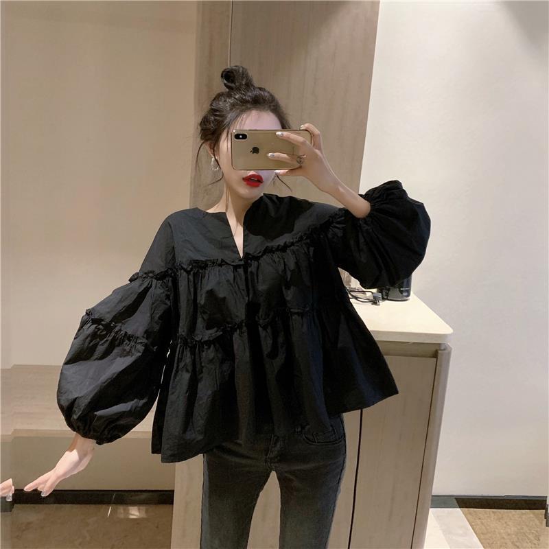 Title 3, New Style Retro Korean Fan Pleated Puff Sleeve ...