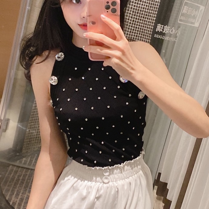 Rhinestone Halterneck Bottoming Versatile Top