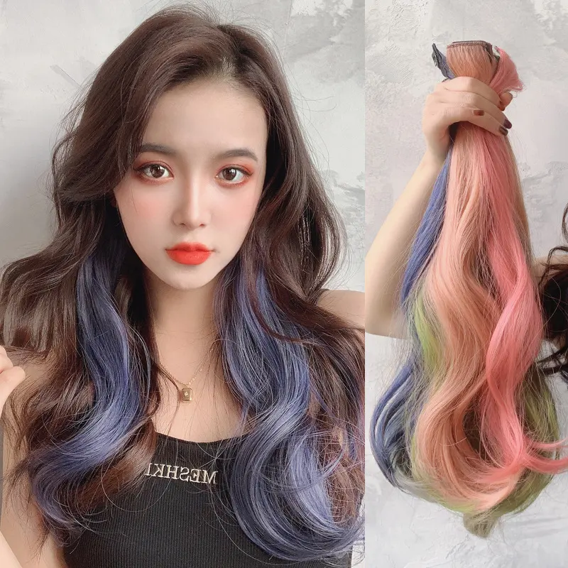 Color Wigs Female Long Hair Highlighting Gradient Invisible Curly