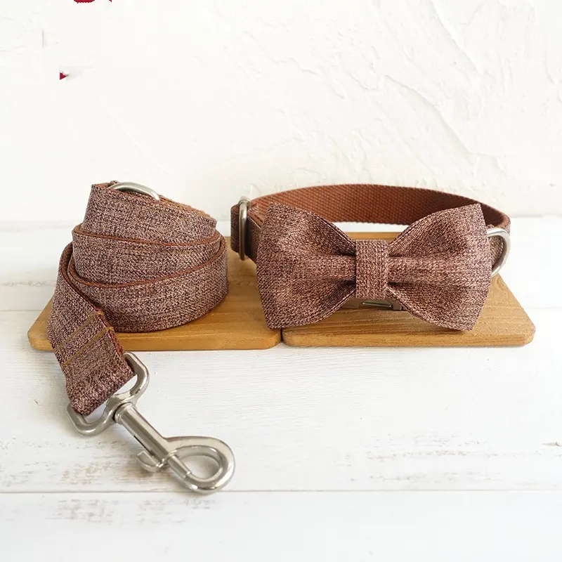 Pet Bow Dog Collar Leash Set Thick Double-layer Tear-resistant Dog Collar