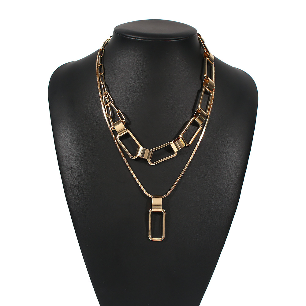 Women's Multi-layer Lock Pendant Necklace With Thick Chain Necklace