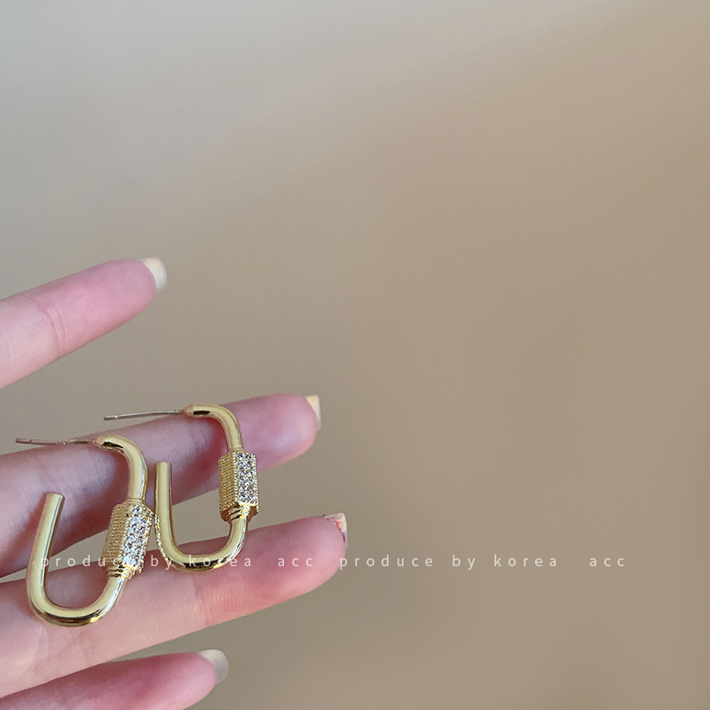 Silver Needle Geometric Micro-inlaid Zircon Earrings European And American Simple