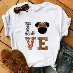 LOVE Leopard Print Lips Short-sleeved Top Bottoming Shirt - C1 - View 1