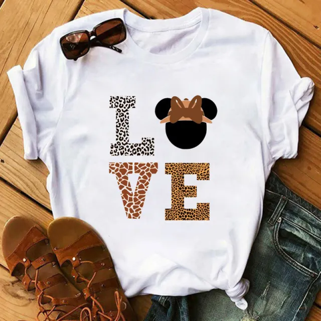 LOVE Leopard Print Lips Short sleeved Top Bottoming Shirt C1 - Shop at LoveMi
