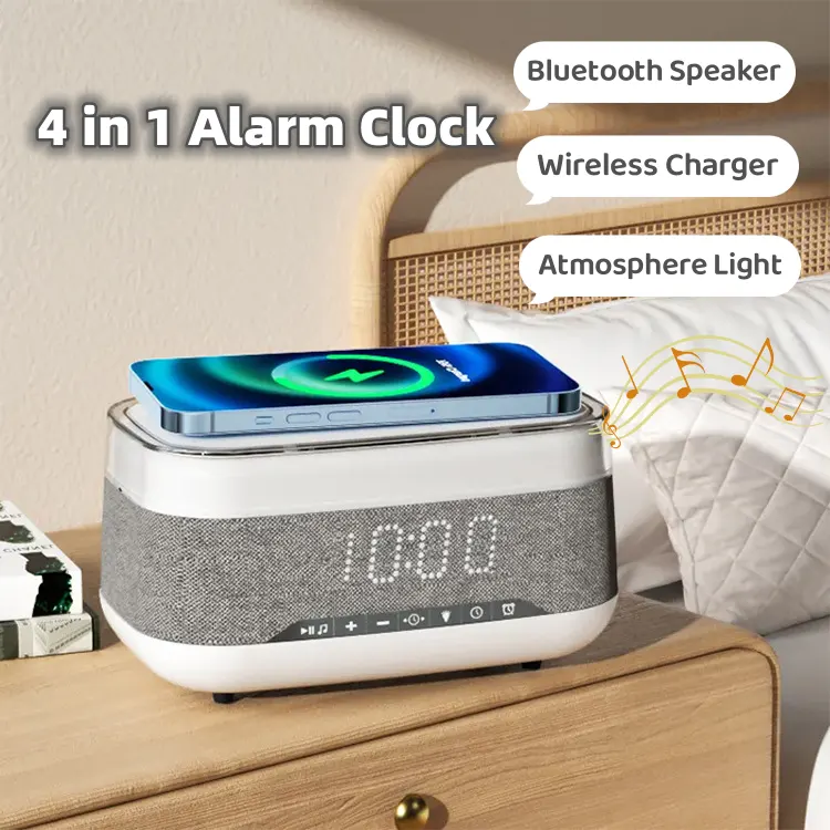 Intelligent Multifunctional Alarm Clock Bluetooth Speaker Wireless Charger Fast