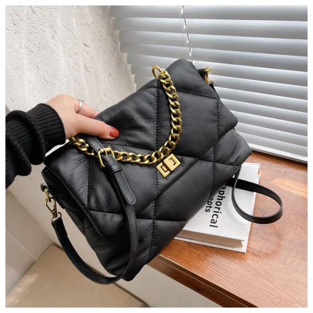 Diamond Crossbody Soft Leather Chain Large Bag Black - Shop at LoveMi