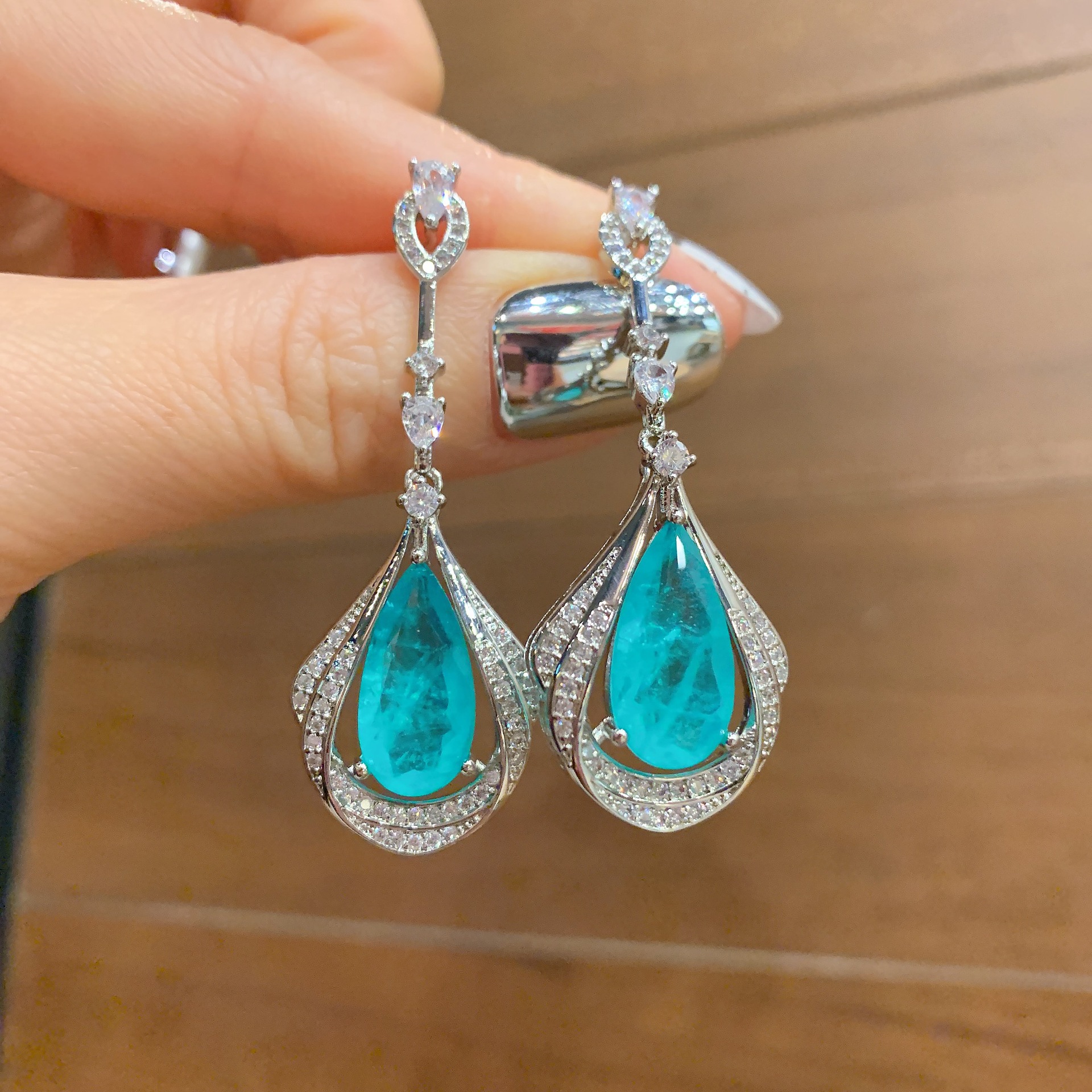 Elegant Layered Teardrop Dangle Earrings For Women, Pear Cut Fuchsia Tone Simulated Zirconia Full Micro Pave Rhinestone Silver Tone Hook Light Luxury Wedding Party Ear Jewelry