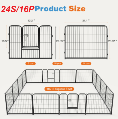 Dog Playpen Indoor Fence Height Metal Exercise Pen With Door Small Puppy Medium Large Dogs Animal Pet For Outdoor, Garden, Yard 24S 16P - Shop at LoveMi