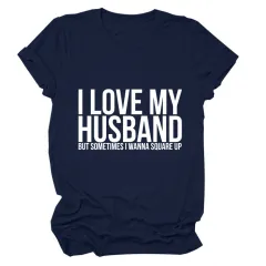 Letters Fashion Round Neck Short Sleeve Women's T-shirt - Navy Blue White Font - View 1