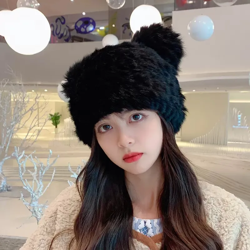Hand Woven Head Covering Straw Hat For Women - Black