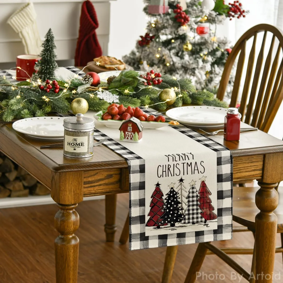 Christmas Trees Merry Xmas Table Runner, Seasonal Winter Holiday Kitchen Dining Table Decoration For Indoor Outdoor Home Party Decor 13 X 72 Inch – image 5