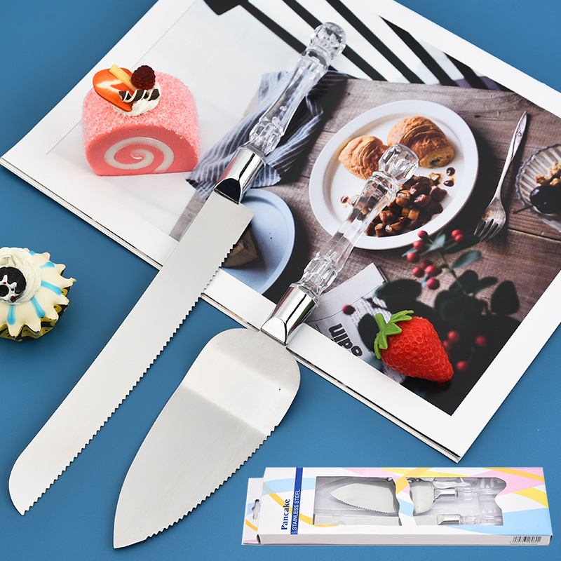 Crystal Handle Pizza Cutter Shovel Wedding Birthday Tableware Stainless-steel Bread Knife Set