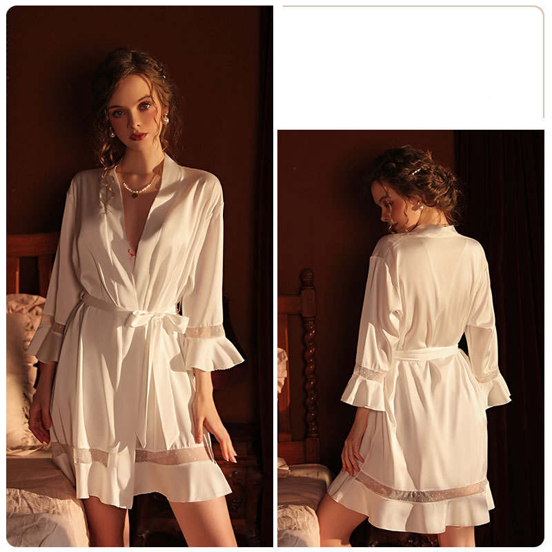 Title 10, Womens Pajamas Panel Ruffle Tie Robe Bathrobe ...