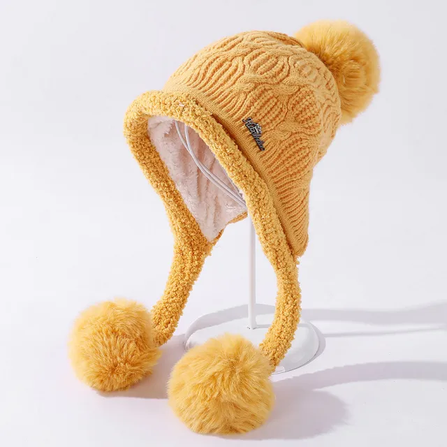 Ladies Autumn And Winter New Style Stitching Lamb Wool Hat Yellow - Shop at LoveMi
