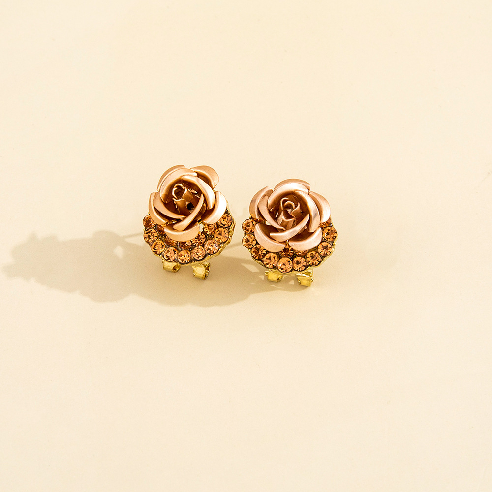 Temperament Fashion Rose Flower Diamond Hypoallergenic Earrings