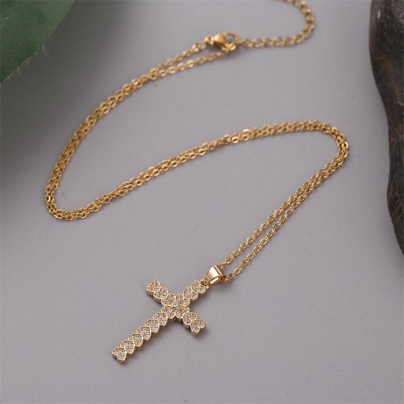 Personality Trend Copper Inlaid Zirconium Cross Necklace Women