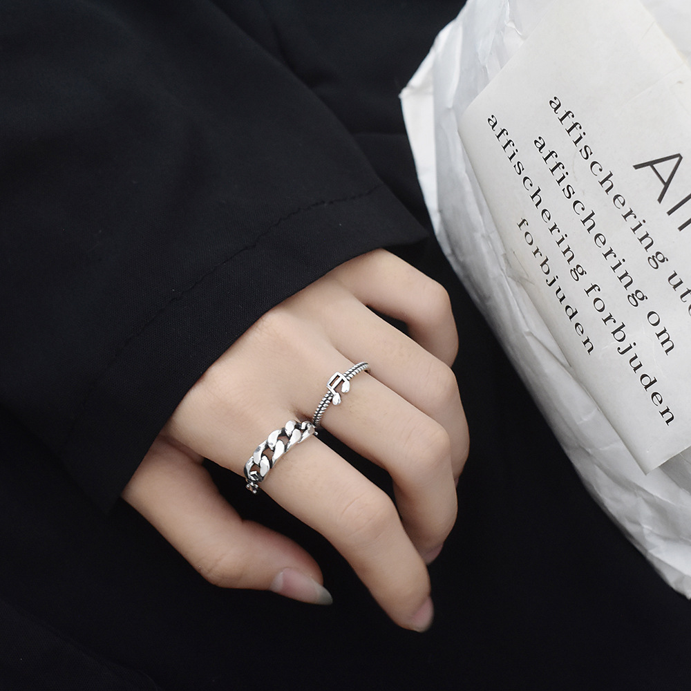 Ins Retro Cold Wind Jewelry S925 Sterling Silver Heavy Industry Chain Stitching Ring