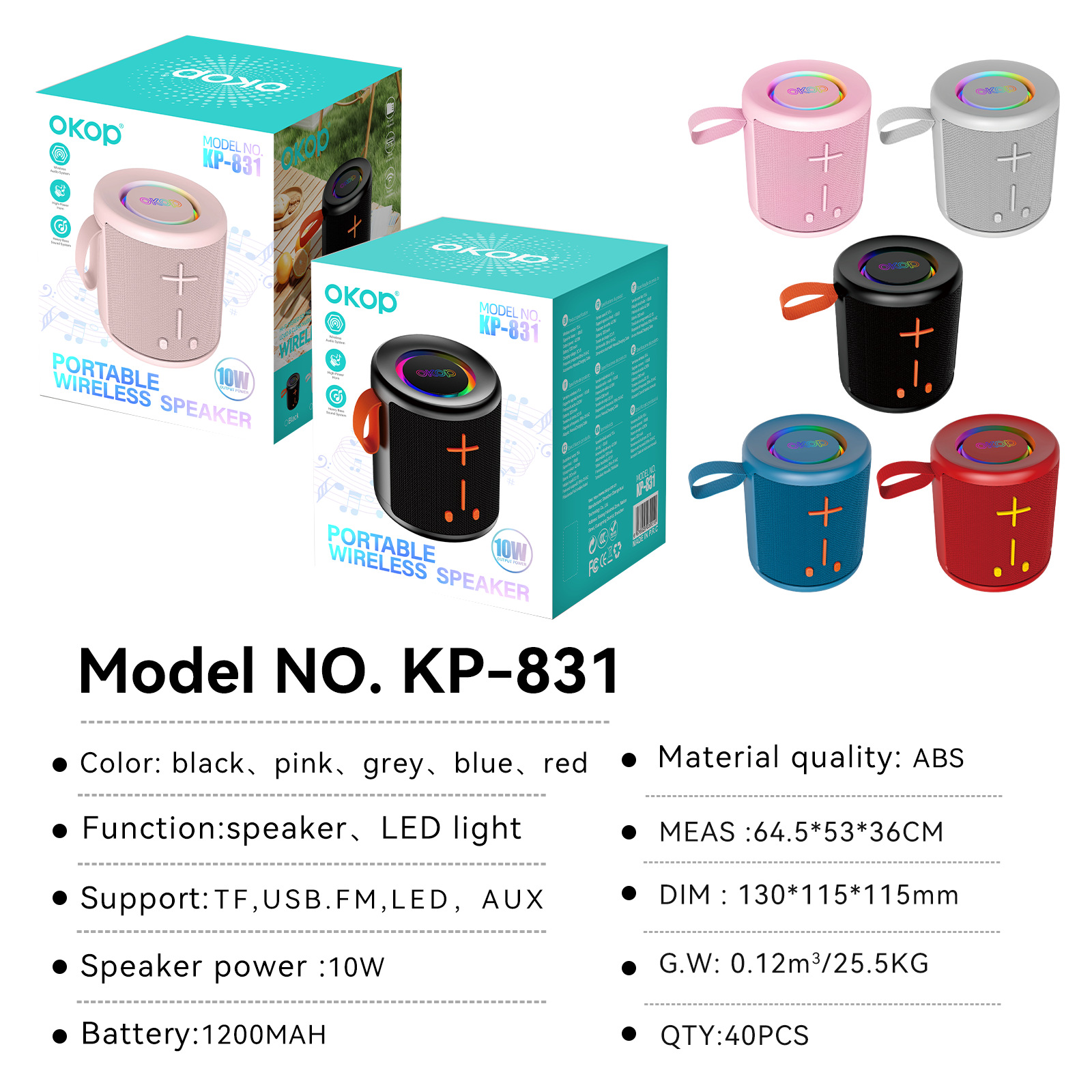KP-831 Best Selling Bluetooth Speaker Subwoofer Ambient Light Desktop Card Playback Capable Portable Outdoor Speaker With Long Battery Life 4