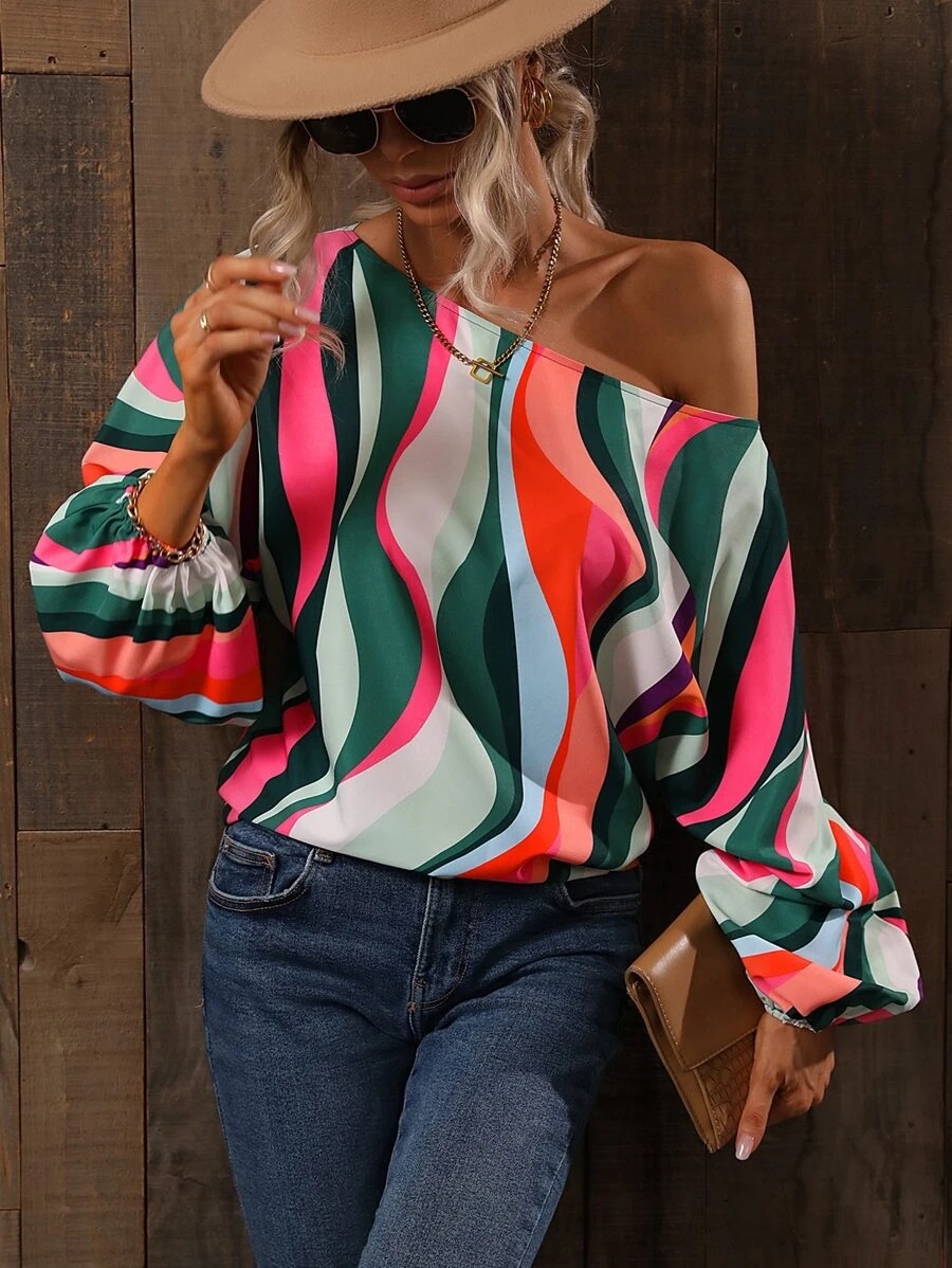 Title 11, Summer Painted Off-shoulder Bishop Sleeves Top