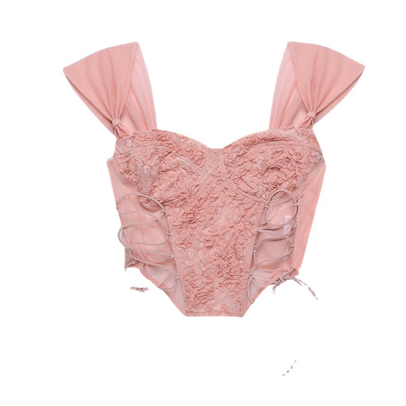 Pure Desire Lace Pattern Perspective Shows Thin Sexy Waist Fashion Top - Image 6