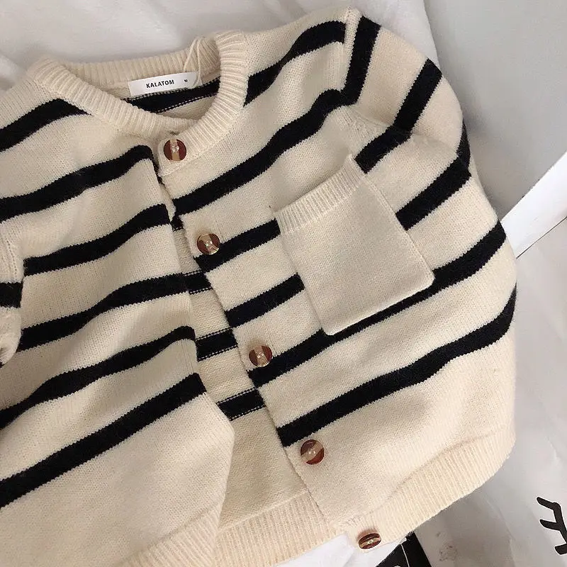 Girls' Soft Waxy Striped Cardigan Sweater