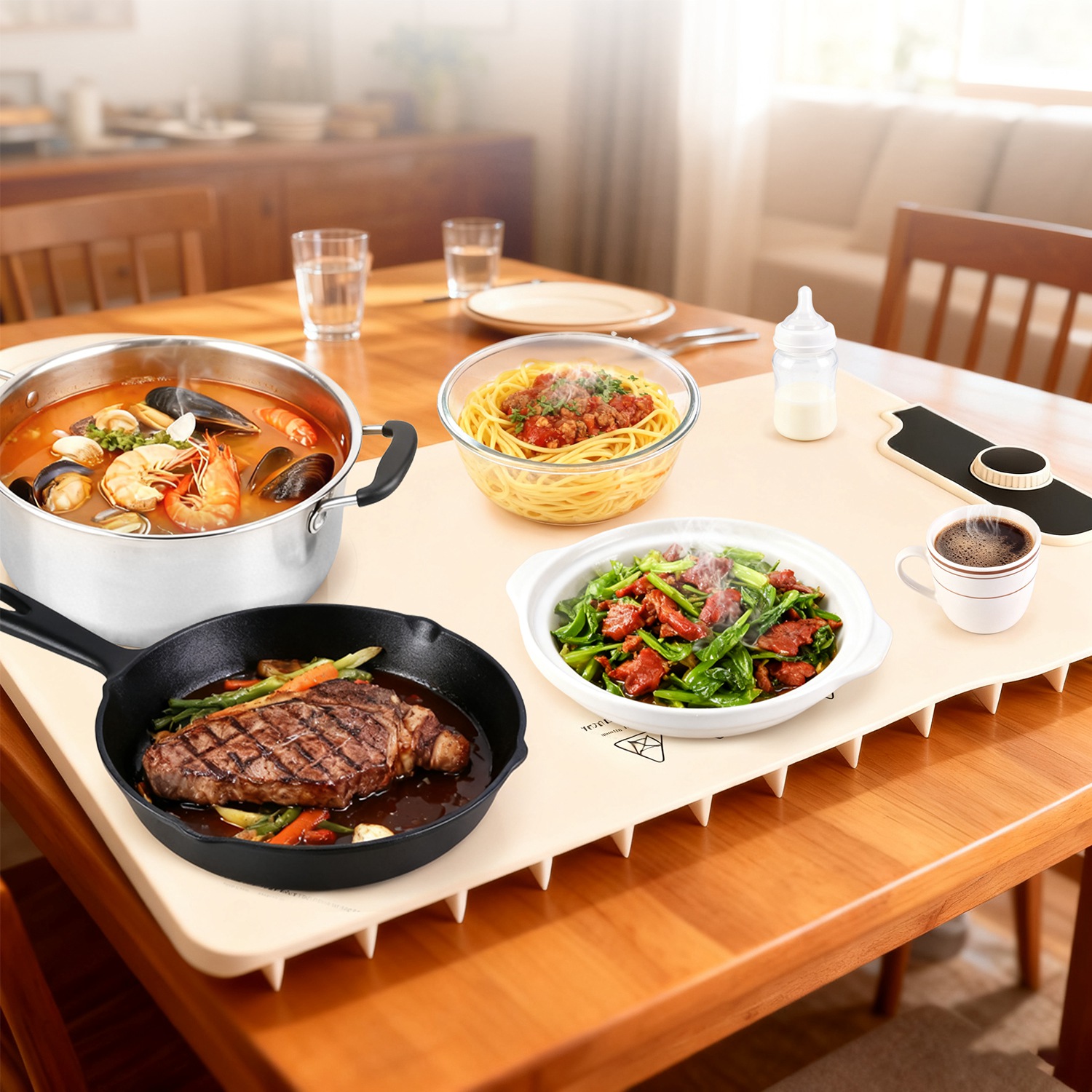 Food Warming Mat 23.6X15.8In 300W Fast Heating Electric Silicone Food Warmer With 14 Temp Levels 10Hrs Timer Settings Roll-Up Portable Hot Plates Heat Pad For Parties Buffet — foto 2
