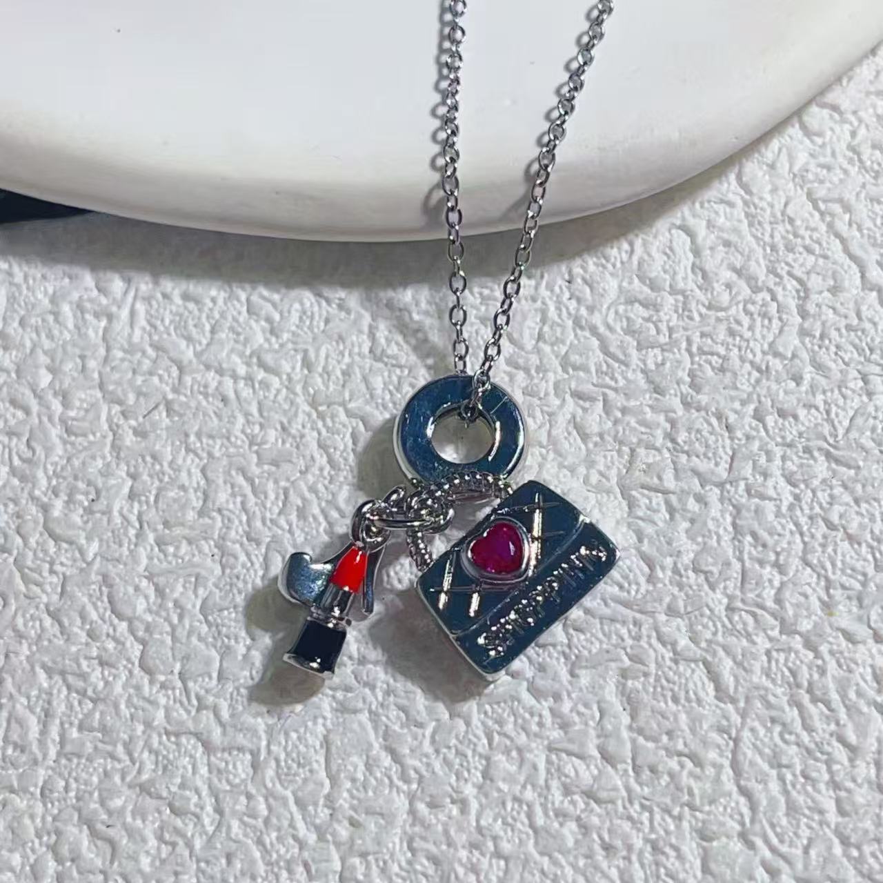 Light Luxury Zircon Airplane Passport Pendant Necklace