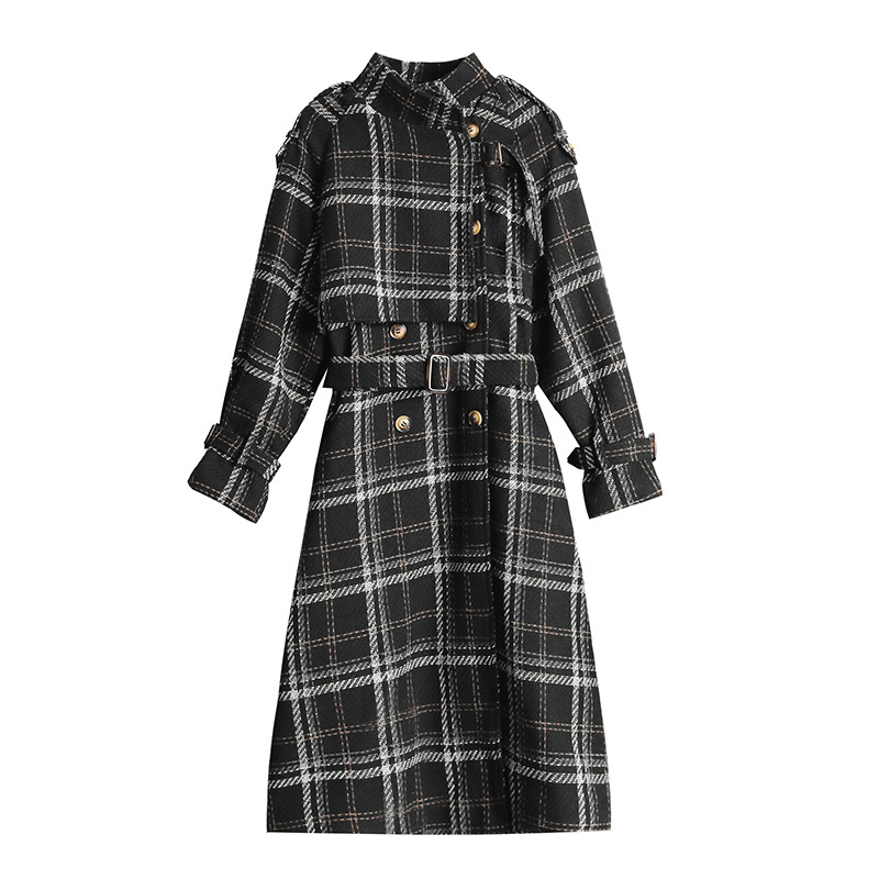 Women's Loose And Thick Mid-length French Plaid Woolen Coat