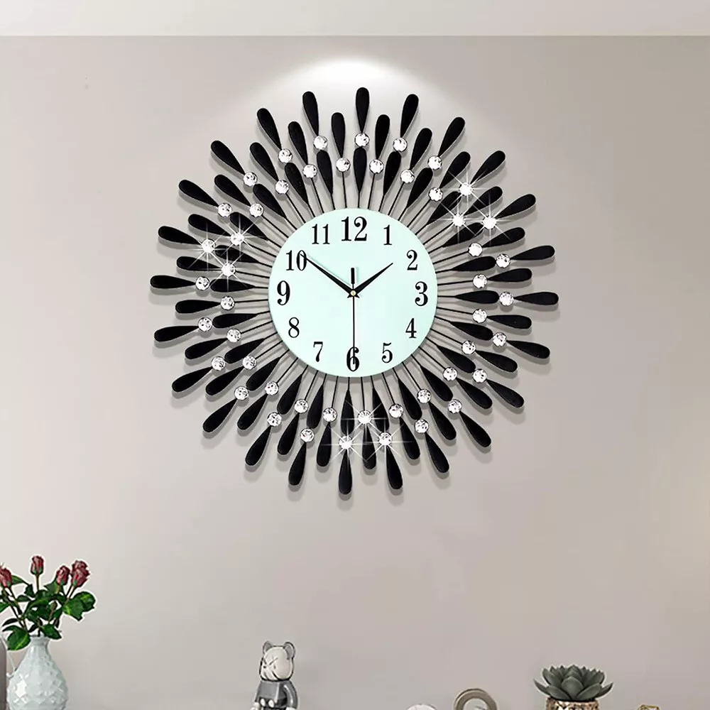 38CM Diamante Beaded Crystals Quartz Jeweled Wall Clock Home Decor Living Room — image 12