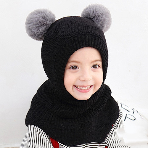 Thickened Warm Ear Protection Shawl Baby Woolen Black - Shop at LoveMi