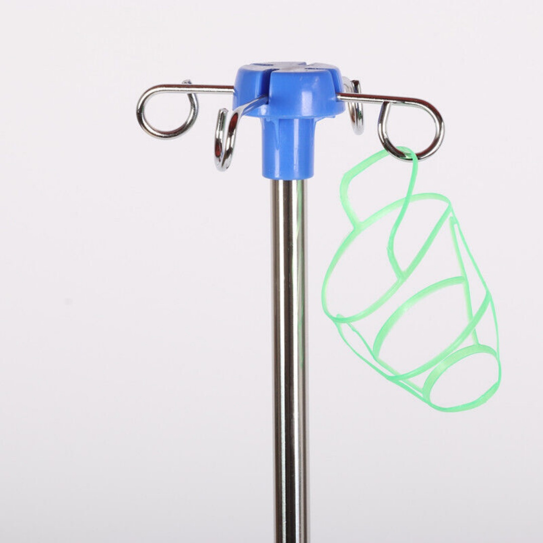 Portable IV Pole Drip Bag Stand Intravenous Silver Foldable Wheel — image 2