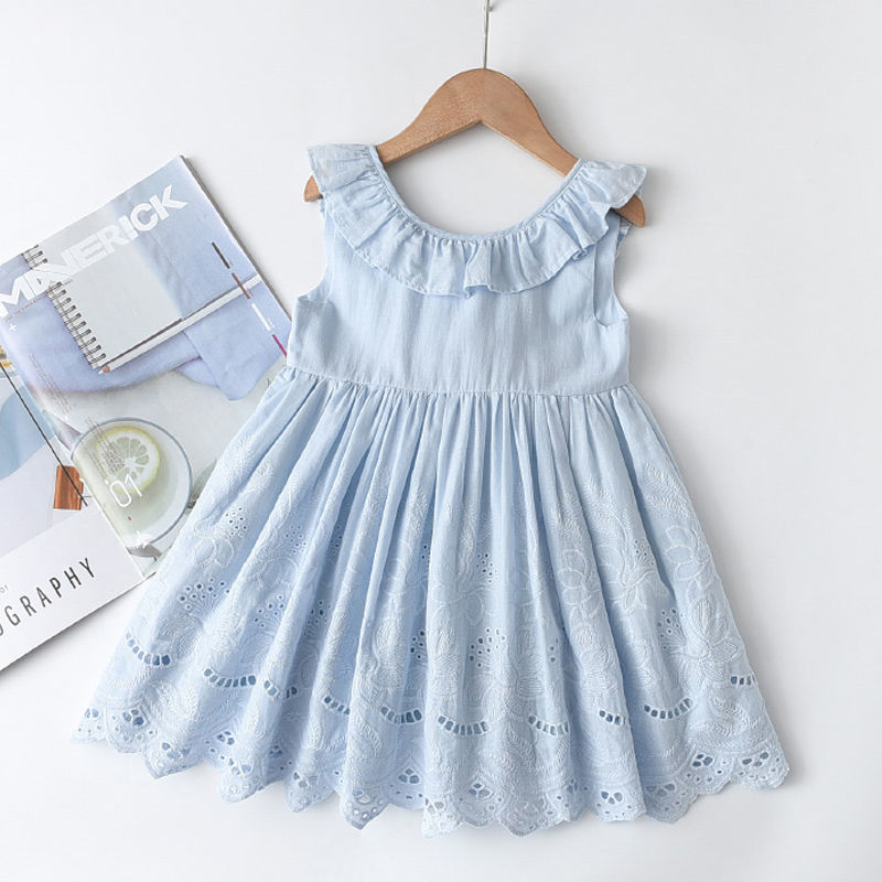 Baby Girl Western Style Dress Embroidered Lace Vest Skirt