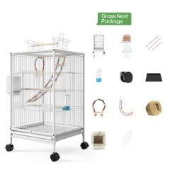 Parrot Xuanfeng Bird Cage With Feeder Toy Grass Nest Breeding Box - White Grass Nest Package - View 1