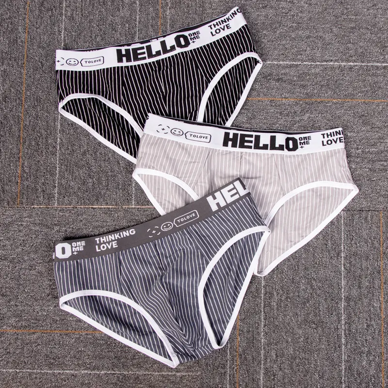 Striped Cotton Triangle Men's Briefs Low Waist