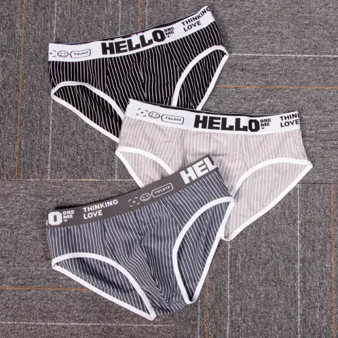Striped Cotton Triangle Men's Briefs Low Waist Breathable Underwear