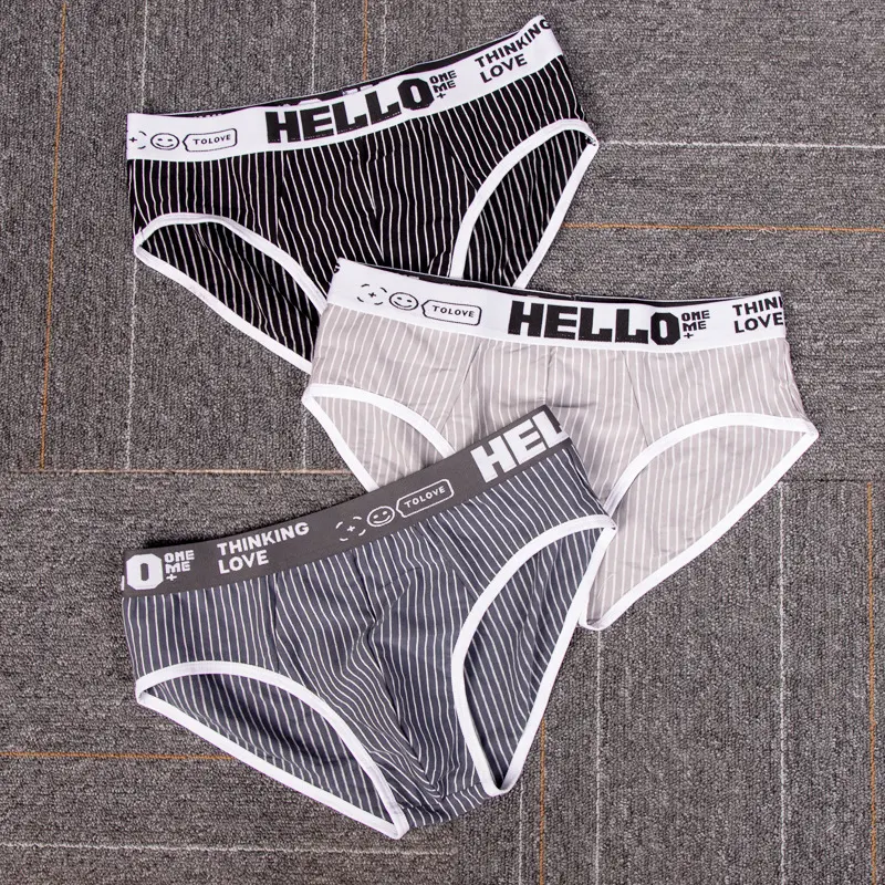 Striped Cotton Triangle Men's Briefs Low Waist Breathable Underwear