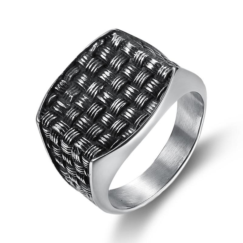 Retro Personality Grid Woven Men's Ring