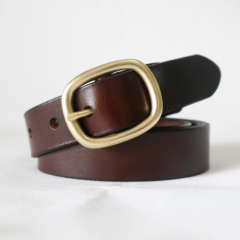 Title 2, Pure Cowhide Leather Belt With Copper Buckle