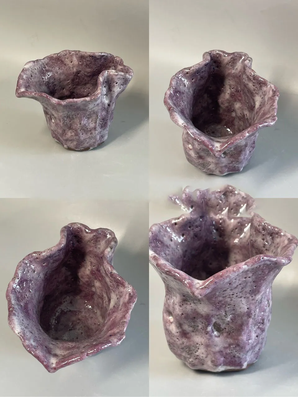 Hand Kneaded Coarse Pottery High Temperature Environmental Protection Grey Glaze Worm Hole Tea Set - Purple Coat