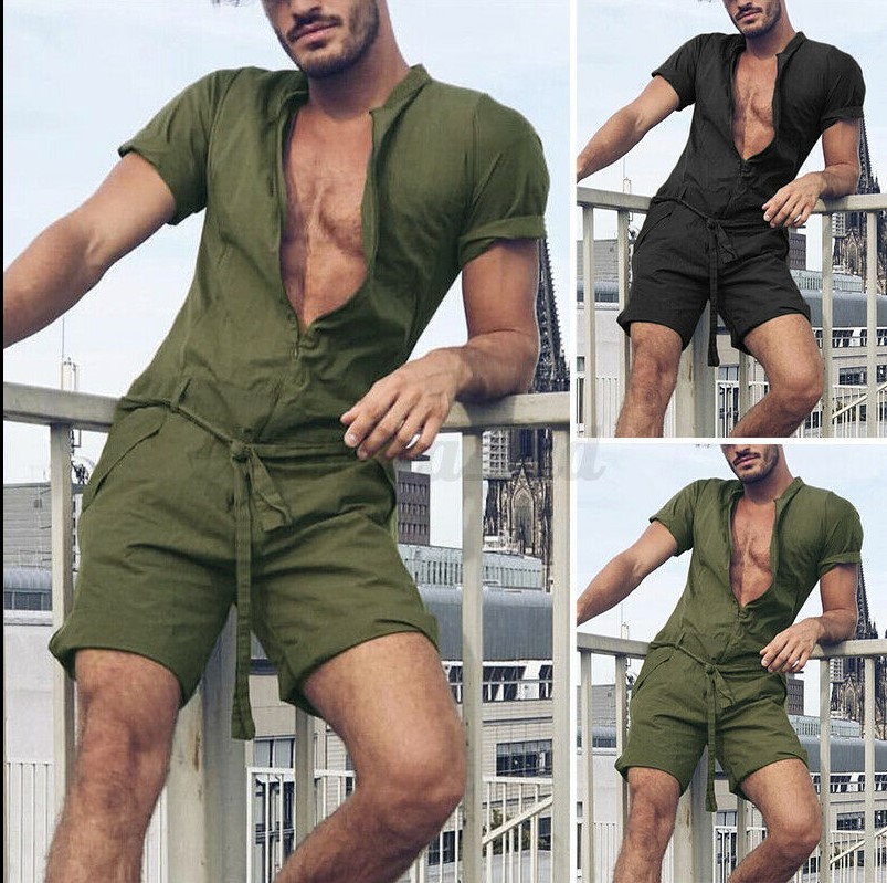 Men's Spring Solid Color One Piece Short Sleeve Casual Men's Suit