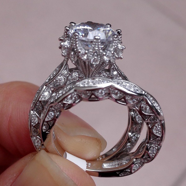 Title 6, Flash Drill Round Engagement Set Ring Ladies Ri...