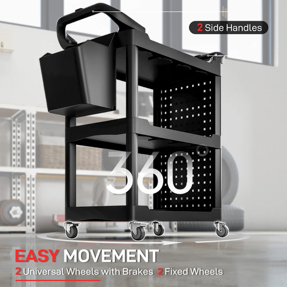 3-Tier Rolling Tool Cart, 200 LBS Capacity Plastic Utility Cart With Side Shelf And Storage Bucket, Tikt0k Sales Prohibited