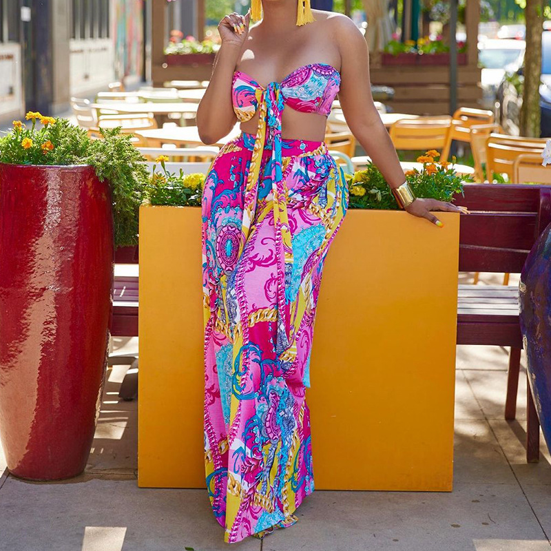 Women's Printing Fashion Halter High Waist Two-piece Suit