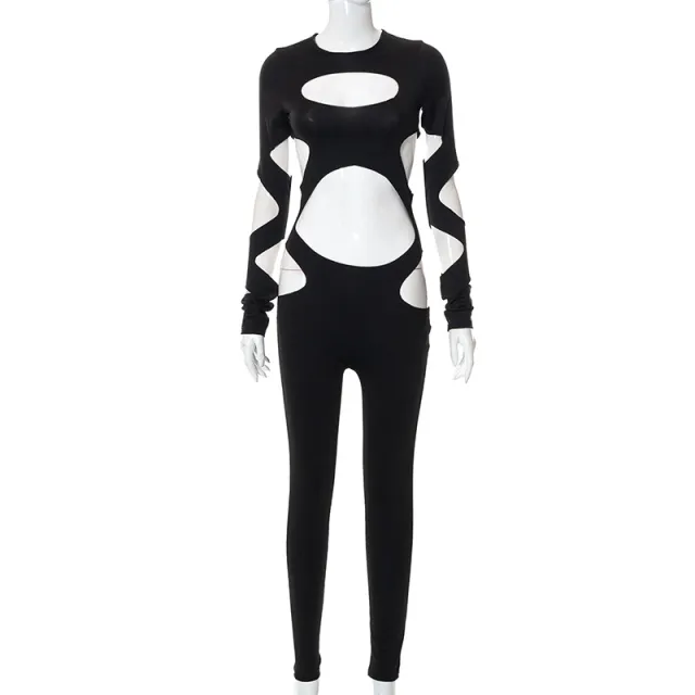 Jumpsuit Hollowed Out And Ripped Long Sleeved Casual Pants For Women Black - Shop at LoveMi