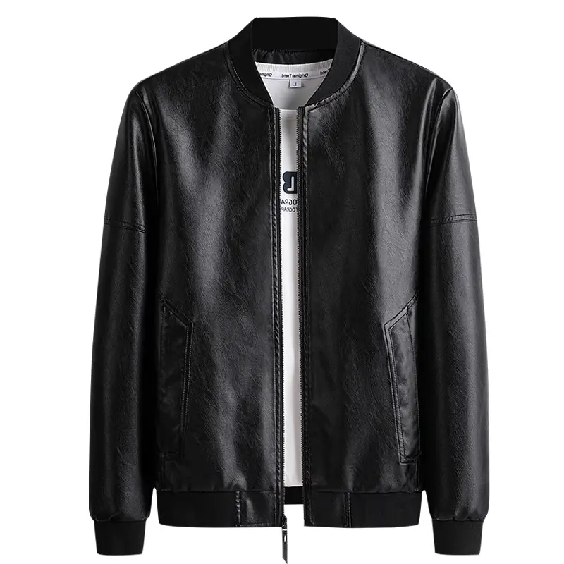 Men's Stand-up Collar Leather Jacket Colorblock PU Motorcycle Suit