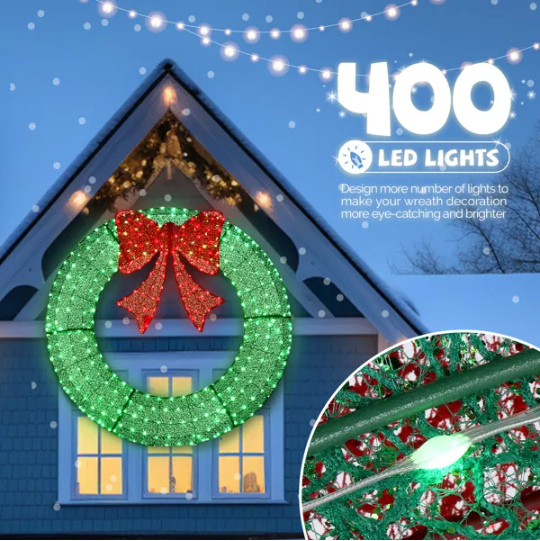 60in Pre-Lit Outdoor Christmas Wreath Decoration, LED Metal Holiday Decor For Home Exterior, Garden W 400… image 4
