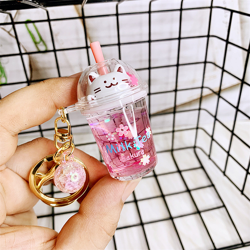 Cat Milk Tea Keychain Cute Girl Pink - Shop at LoveMi