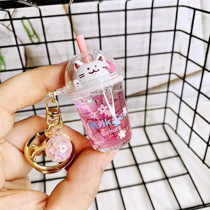 Cat Milk Tea Keychain Cute Girl - Pink