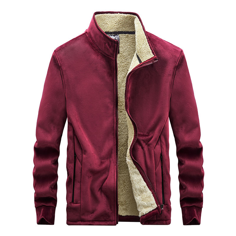 Lamb Plus Velvet Thickened Men's Cardigan Stand Collar Jacket